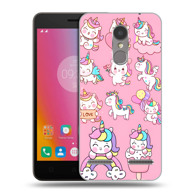 Пластиковый чехол на Lenovo K6 с принтом Единороги и радуга Пластиковый чехол на Lenovo K6 с принтом Единороги и радуга