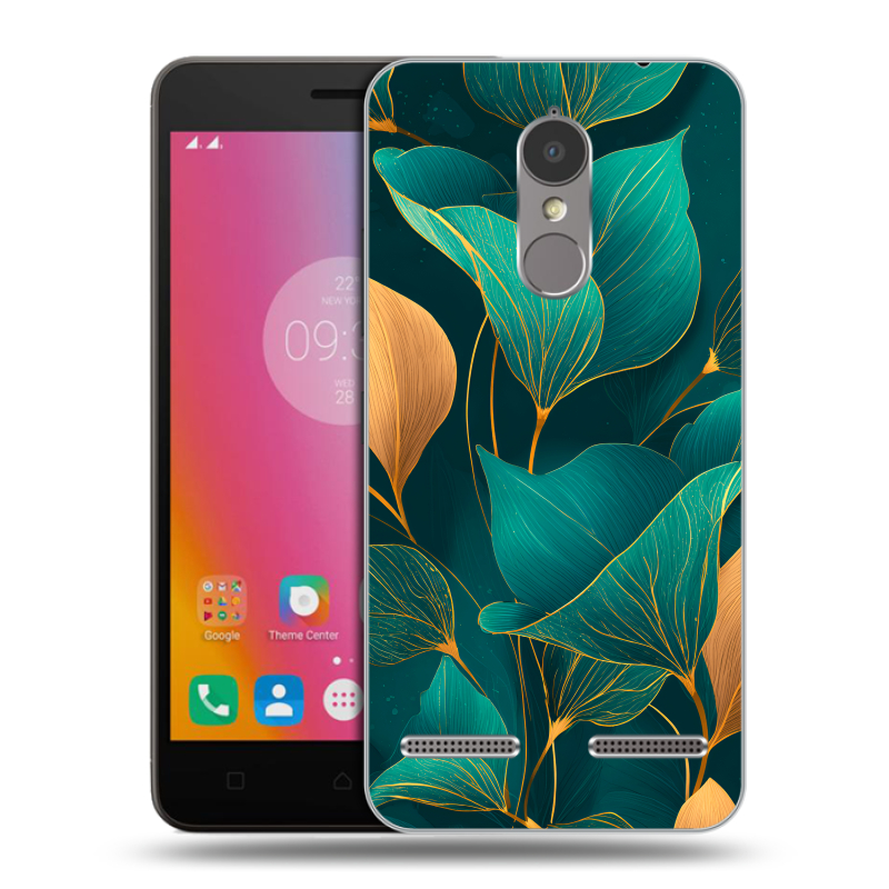 Силиконовый чехол на Lenovo K6 с принтом Листья и золото Силиконовый чехол на Lenovo K6 с принтом Листья и золото