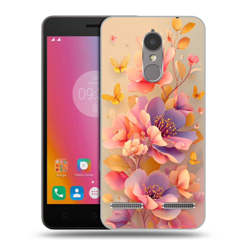 Силиконовый чехол на Lenovo K6 с принтом Цветы и бабочки Силиконовый чехол на Lenovo K6 с принтом Цветы и бабочки