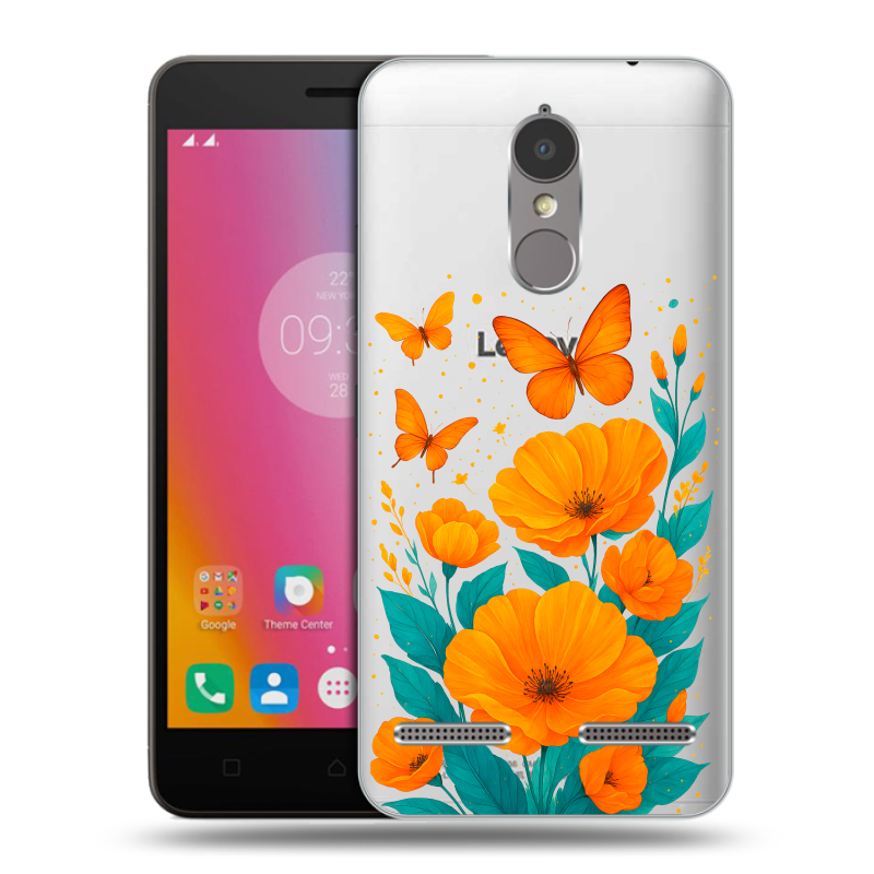 Силиконовый чехол на Lenovo K6 с принтом цветы бабочки Силиконовый чехол на Lenovo K6 с принтом цветы бабочки