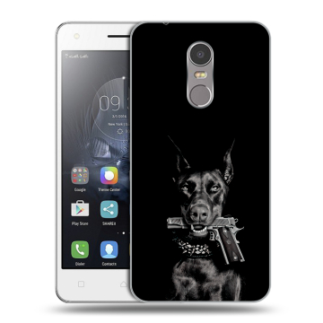 Силиконовый чехол на Lenovo K6 Note с принтом Доберман и пистолет