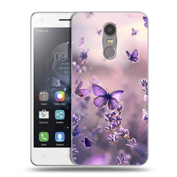 Силиконовый чехол на Lenovo K6 Note с принтом бабочки и лаванда