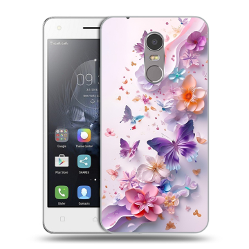 Силиконовый чехол на Lenovo K6 Note с принтом цветы бабочки Силиконовый чехол на Lenovo K6 Note с принтом цветы бабочки