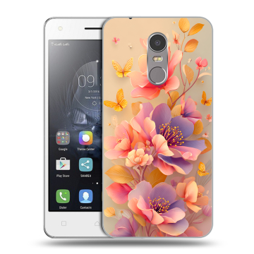 Силиконовый чехол на Lenovo K6 Note с принтом Цветы и бабочки Силиконовый чехол на Lenovo K6 Note с принтом Цветы и бабочки