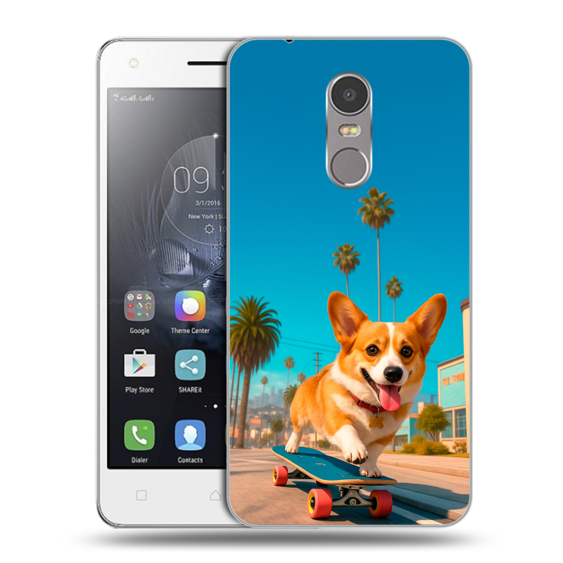 Силиконовый чехол на Lenovo K6 Note с принтом Корги на скейте Силиконовый чехол на Lenovo K6 Note с принтом Корги на скейте