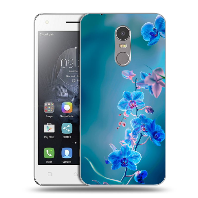 Силиконовый чехол на Lenovo K6 Note с принтом Голубые цветы Силиконовый чехол на Lenovo K6 Note с принтом Голубые цветы