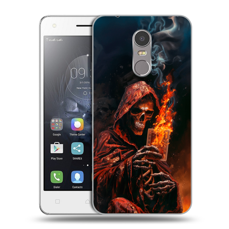 Пластиковый чехол на Lenovo K6 Note с принтом Скелет и карты Пластиковый чехол на Lenovo K6 Note с принтом Скелет и карты