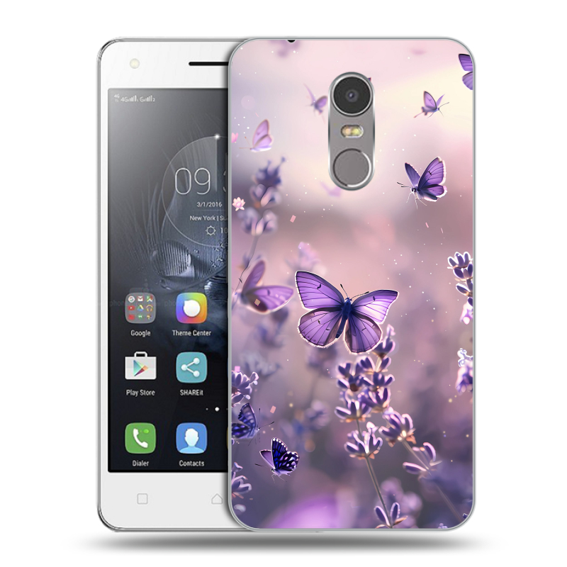Силиконовый чехол на Lenovo K6 Note с принтом бабочки и лаванда Силиконовый чехол на Lenovo K6 Note с принтом бабочки и лаванда