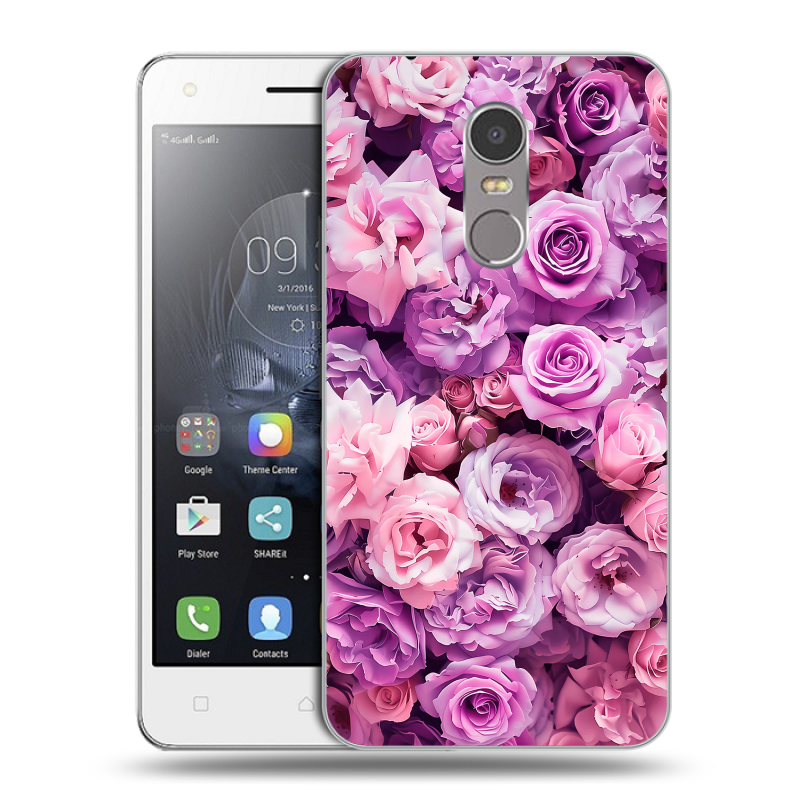 Силиконовый чехол на Lenovo K6 Note с принтом лавандовые розы Силиконовый чехол на Lenovo K6 Note с принтом лавандовые розы