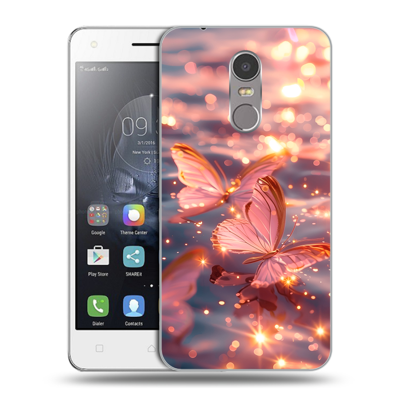 Силиконовый чехол на Lenovo K6 Note с принтом бабочки розовые Силиконовый чехол на Lenovo K6 Note с принтом бабочки розовые