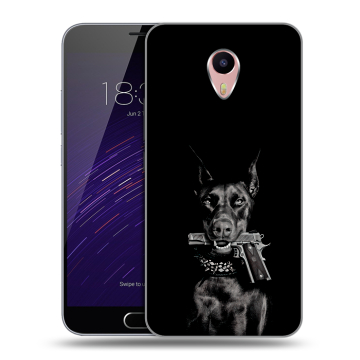 Пластиковый чехол на Meizu M3 Max с принтом Доберман и пистолет