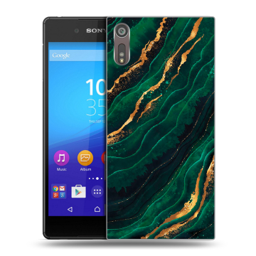 Пластиковый чехол на Sony Xperia XZ с принтом Мрамор зеленое золото Пластиковый чехол на Sony Xperia XZ с принтом Мрамор зеленое золото