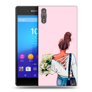 Пластиковый чехол на Sony Xperia XZ с принтом Девушка и букет Пластиковый чехол на Sony Xperia XZ с принтом Девушка и букет