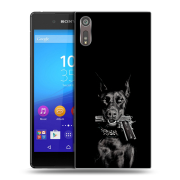 Пластиковый чехол на Sony Xperia XZ с принтом Доберман и пистолет Пластиковый чехол на Sony Xperia XZ с принтом Доберман и пистолет