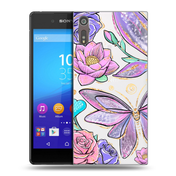 Пластиковый чехол на Sony Xperia XZ с принтом Бабочки и цветы