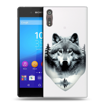 Пластиковый чехол на Sony Xperia XZ с принтом Волк в лесу Пластиковый чехол на Sony Xperia XZ с принтом Волк в лесу