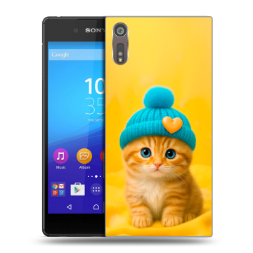 Пластиковый чехол на Sony Xperia XZ с принтом Котенок в шапке Пластиковый чехол на Sony Xperia XZ с принтом Котенок в шапке