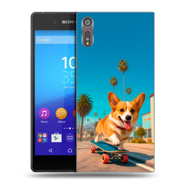Пластиковый чехол на Sony Xperia XZ с принтом Корги на скейте