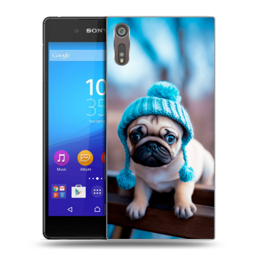 Пластиковый чехол на Sony Xperia XZ с принтом Мопс в шапке