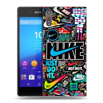 Пластиковый чехол на Sony Xperia XZ с принтом найк nike черный Пластиковый чехол на Sony Xperia XZ с принтом найк nike черный