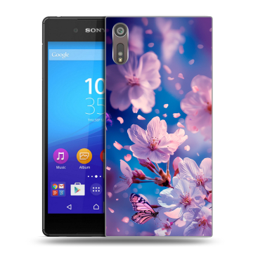 Пластиковый чехол на Sony Xperia XZ с принтом цветы бабочки