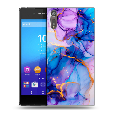 Пластиковый чехол на Sony Xperia XZ с принтом синий мрамор