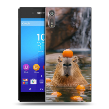Пластиковый чехол на Sony Xperia XZ с принтом Капибара с апельсином Пластиковый чехол на Sony Xperia XZ с принтом Капибара с апельсином