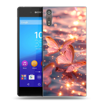 Пластиковый чехол на Sony Xperia XZ с принтом бабочки розовые