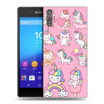 Пластиковый чехол на Sony Xperia XZ с принтом Единороги и радуга Пластиковый чехол на Sony Xperia XZ с принтом Единороги и радуга