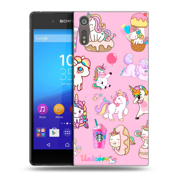 Пластиковый чехол на Sony Xperia XZ с принтом розовые единороги
