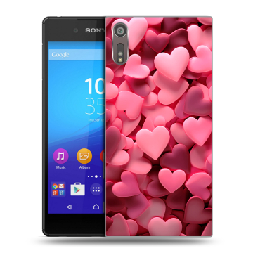 Пластиковый чехол на Sony Xperia XZ с принтом розовые сердечки