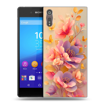 Пластиковый чехол на Sony Xperia XZ с принтом Цветы и бабочки Пластиковый чехол на Sony Xperia XZ с принтом Цветы и бабочки