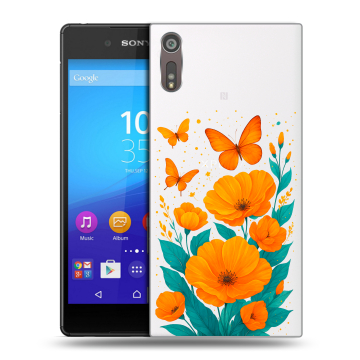 Пластиковый чехол на Sony Xperia XZ с принтом цветы бабочки Пластиковый чехол на Sony Xperia XZ с принтом цветы бабочки