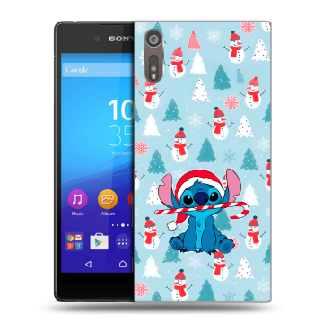 Пластиковый чехол на Sony Xperia XZ с принтом Стич Новый год Пластиковый чехол на Sony Xperia XZ с принтом Стич Новый год