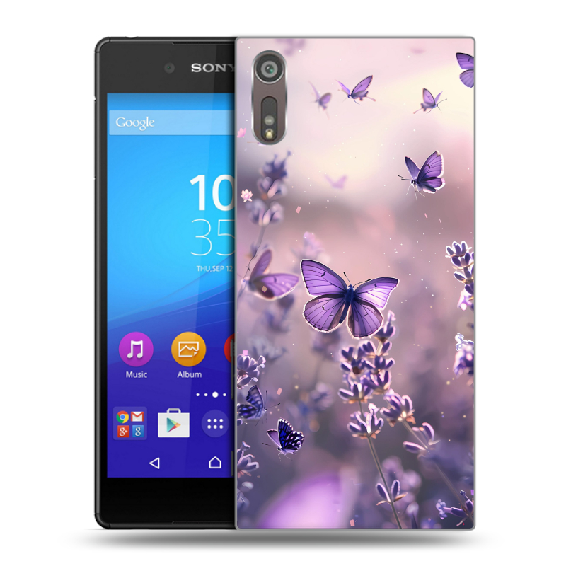 Пластиковый чехол на Sony Xperia XZ с принтом бабочки и лаванда Пластиковый чехол на Sony Xperia XZ с принтом бабочки и лаванда