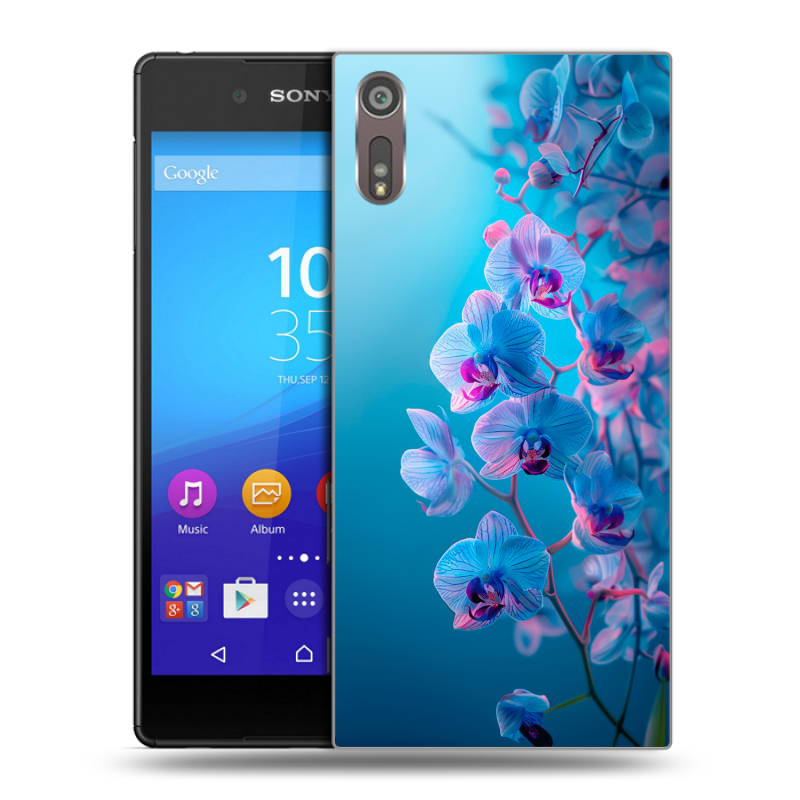 Пластиковый чехол на Sony Xperia XZ с принтом голубые орхидеи Пластиковый чехол на Sony Xperia XZ с принтом голубые орхидеи