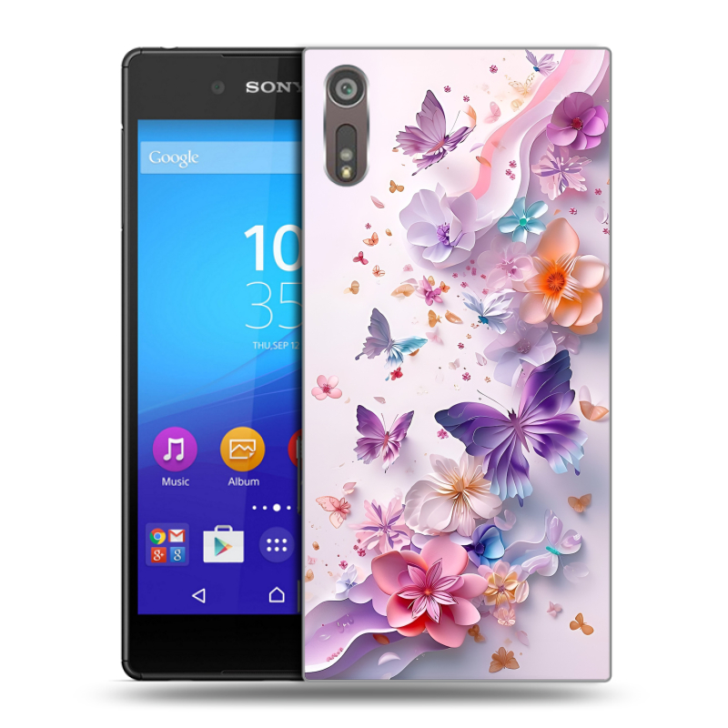 Пластиковый чехол на Sony Xperia XZ с принтом цветы бабочки Пластиковый чехол на Sony Xperia XZ с принтом цветы бабочки