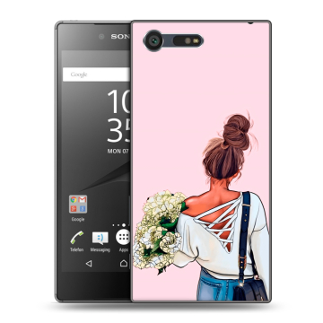 Пластиковый чехол на Sony Xperia X Compact с принтом Девушка и букет
