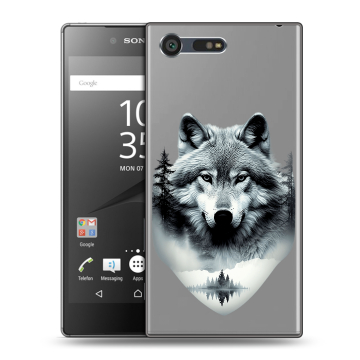 Пластиковый чехол на Sony Xperia X Compact с принтом Волк в лесу Пластиковый чехол на Sony Xperia X Compact с принтом Волк в лесу
