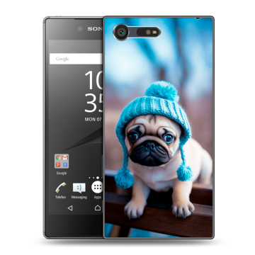 Пластиковый чехол на Sony Xperia X Compact с принтом Мопс в шапке Пластиковый чехол на Sony Xperia X Compact с принтом Мопс в шапке