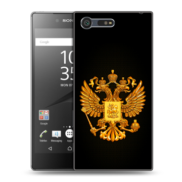 Пластиковый чехол на Sony Xperia X Compact с принтом Герб России желтый Пластиковый чехол на Sony Xperia X Compact с принтом Герб России желтый
