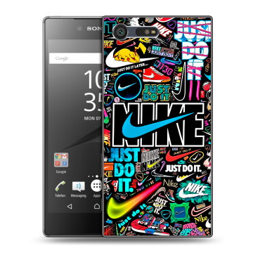 Пластиковый чехол на Sony Xperia X Compact с принтом найк nike черный