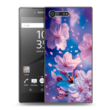 Пластиковый чехол на Sony Xperia X Compact с принтом цветы бабочки Пластиковый чехол на Sony Xperia X Compact с принтом цветы бабочки