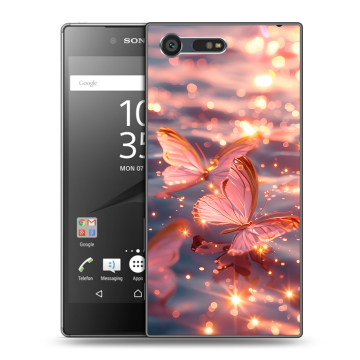Пластиковый чехол на Sony Xperia X Compact с принтом бабочки розовые Пластиковый чехол на Sony Xperia X Compact с принтом бабочки розовые