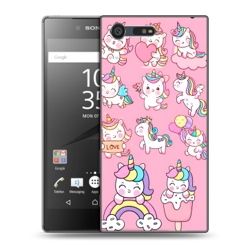 Пластиковый чехол на Sony Xperia X Compact с принтом Единороги и радуга Пластиковый чехол на Sony Xperia X Compact с принтом Единороги и радуга