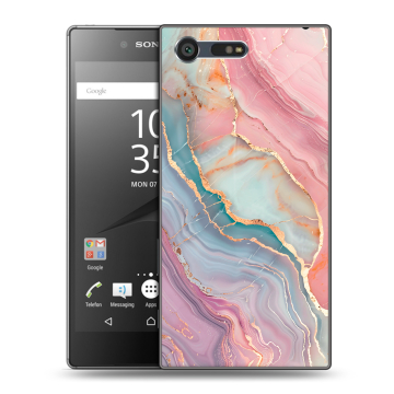 Пластиковый чехол на Sony Xperia X Compact с принтом розовый мрамор Пластиковый чехол на Sony Xperia X Compact с принтом розовый мрамор