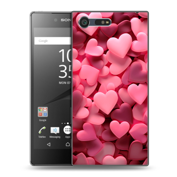 Пластиковый чехол на Sony Xperia X Compact с принтом розовые сердечки Пластиковый чехол на Sony Xperia X Compact с принтом розовые сердечки