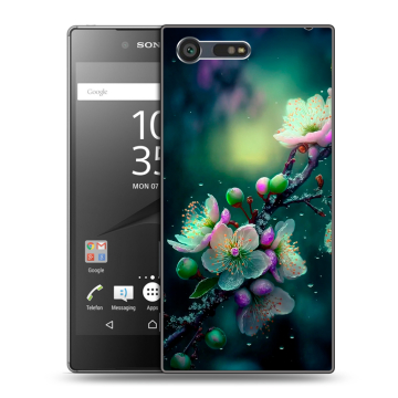 Пластиковый чехол на Sony Xperia X Compact с принтом Цветы и мрамор