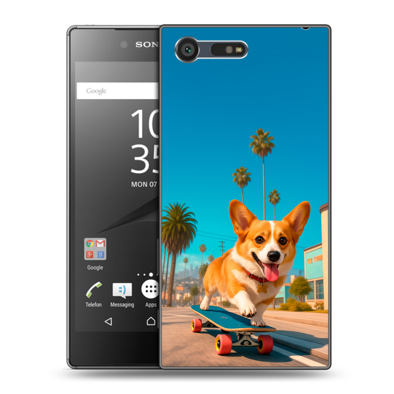 Пластиковый чехол на Sony Xperia X Compact с принтом Корги на скейте Пластиковый чехол на Sony Xperia X Compact с принтом Корги на скейте