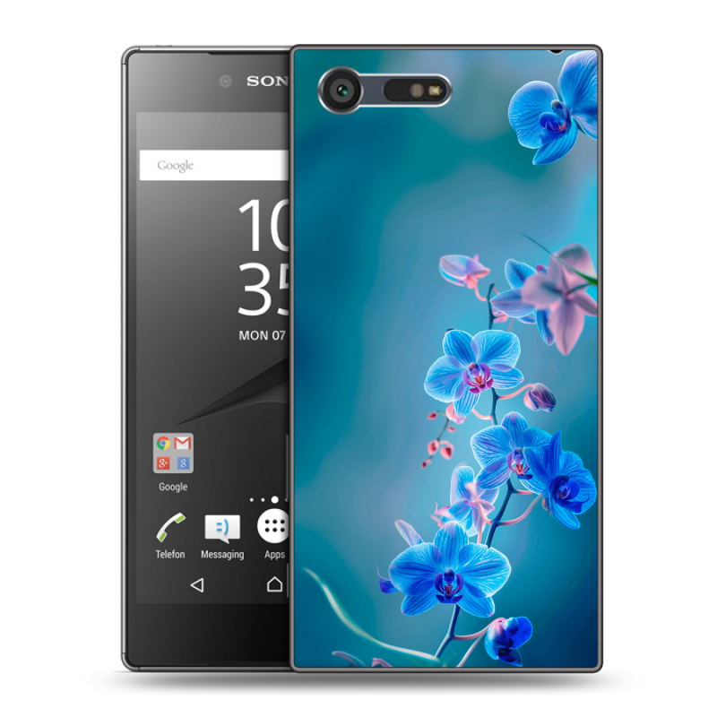Пластиковый чехол на Sony Xperia X Compact с принтом Голубые цветы Пластиковый чехол на Sony Xperia X Compact с принтом Голубые цветы